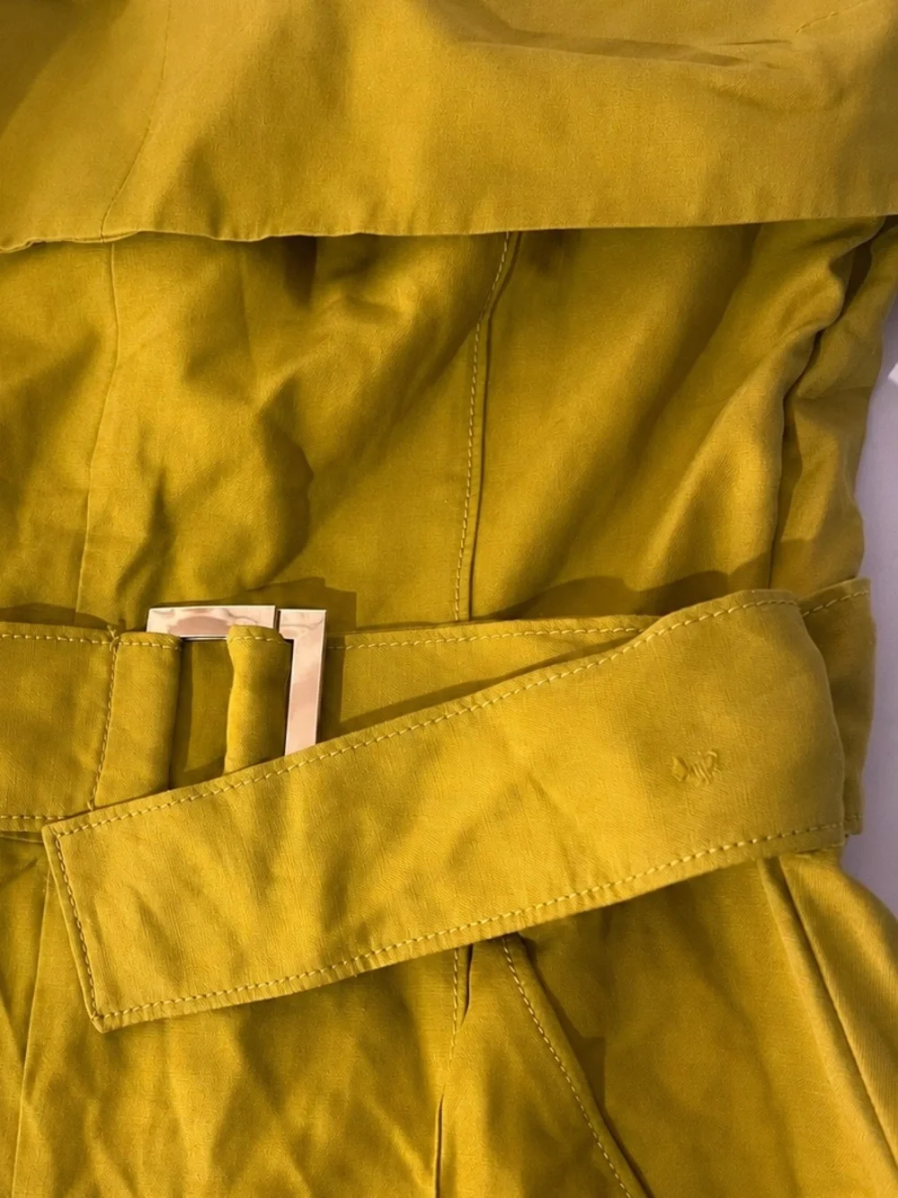 ZARA Strapless Linen-blend Wide Leg Belted Jumpsuit Mustard Olive NWT M